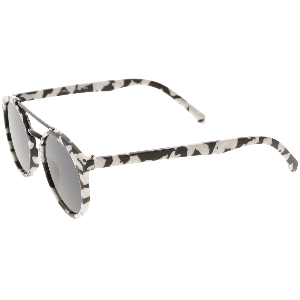 Modern Indie Marble Print Round Mirrored Flat Lens Sunglasses C232