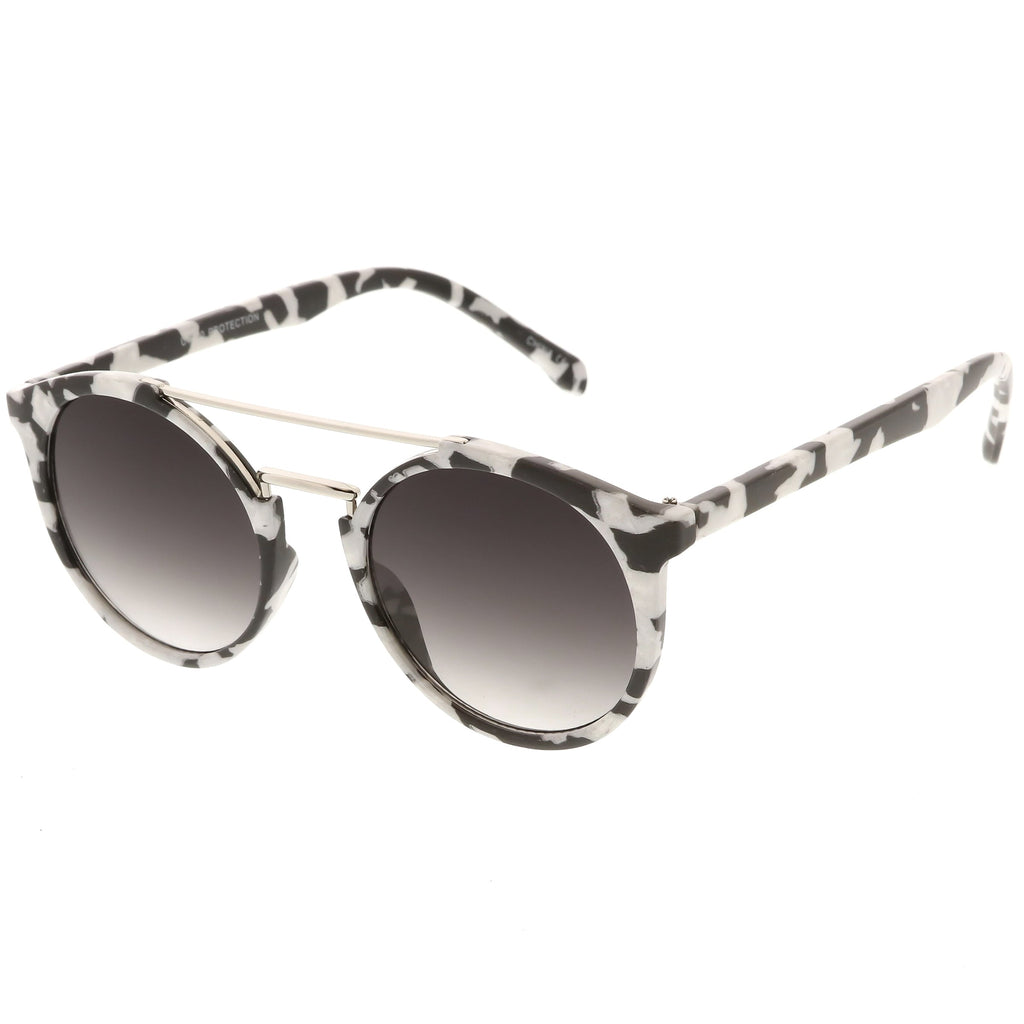 Modern Indie Marble Print Round Mirrored Flat Lens Sunglasses C232