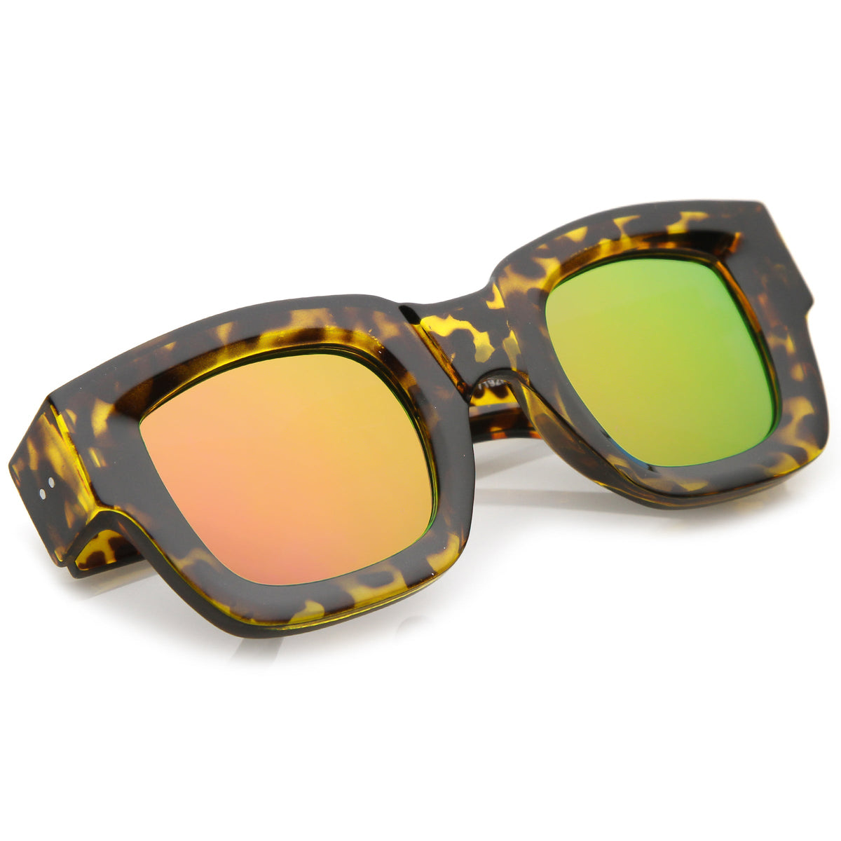 Women's Bold Horned Rim Mirrored Flat Lens Sunglasses C274