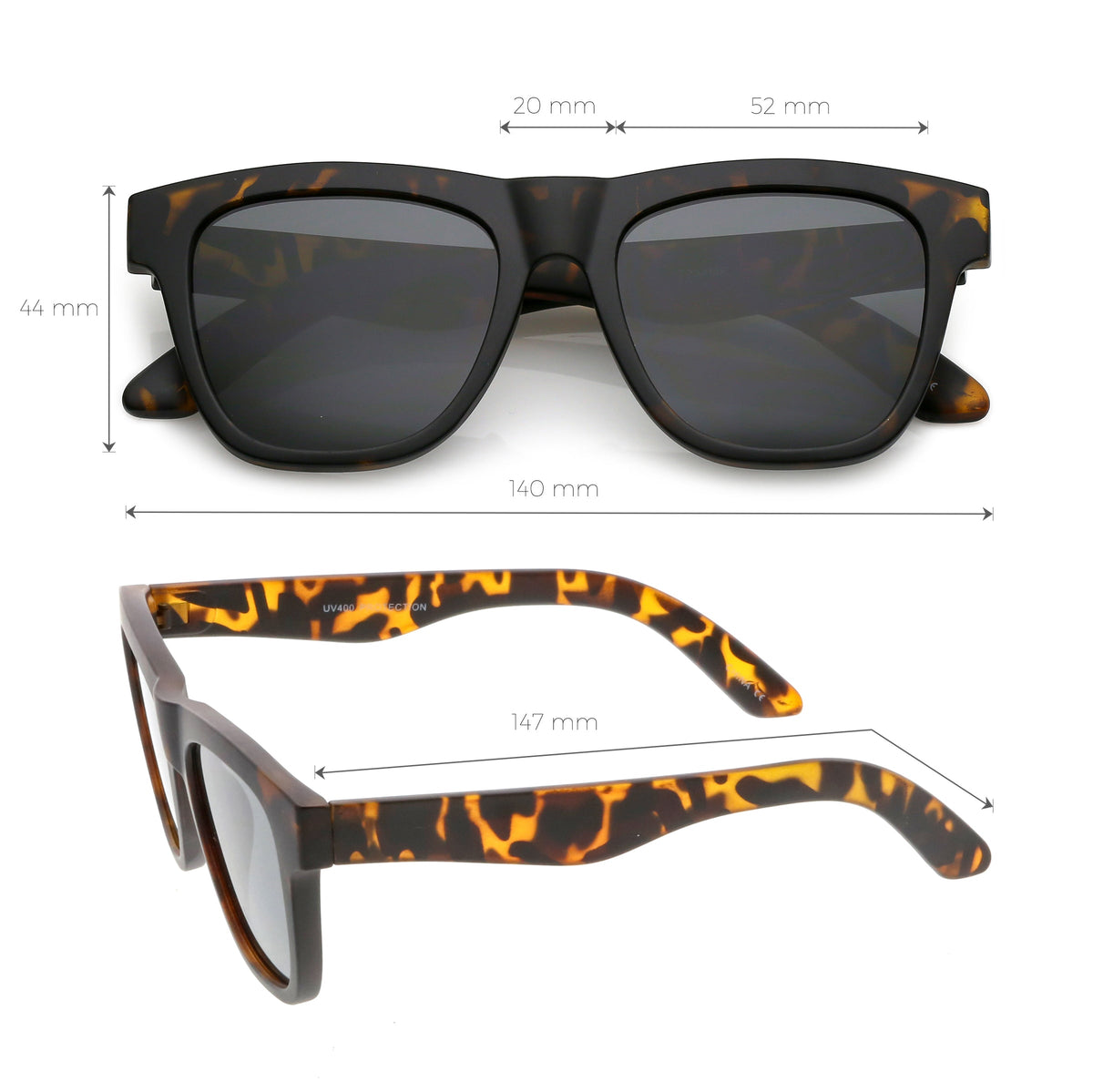 Classic Thick Arms Flat Lens Square Horn Rimmed Sunglasses C286