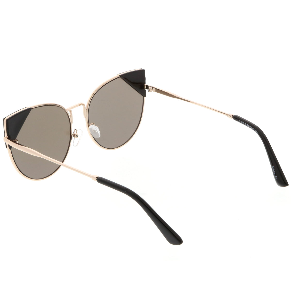 Women's Corner Accented Mirrored Flat Lens Cat Eye Sunglasses C342
