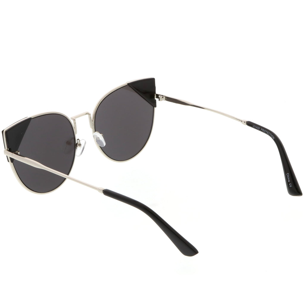 Women's Corner Accented Mirrored Flat Lens Cat Eye Sunglasses C342