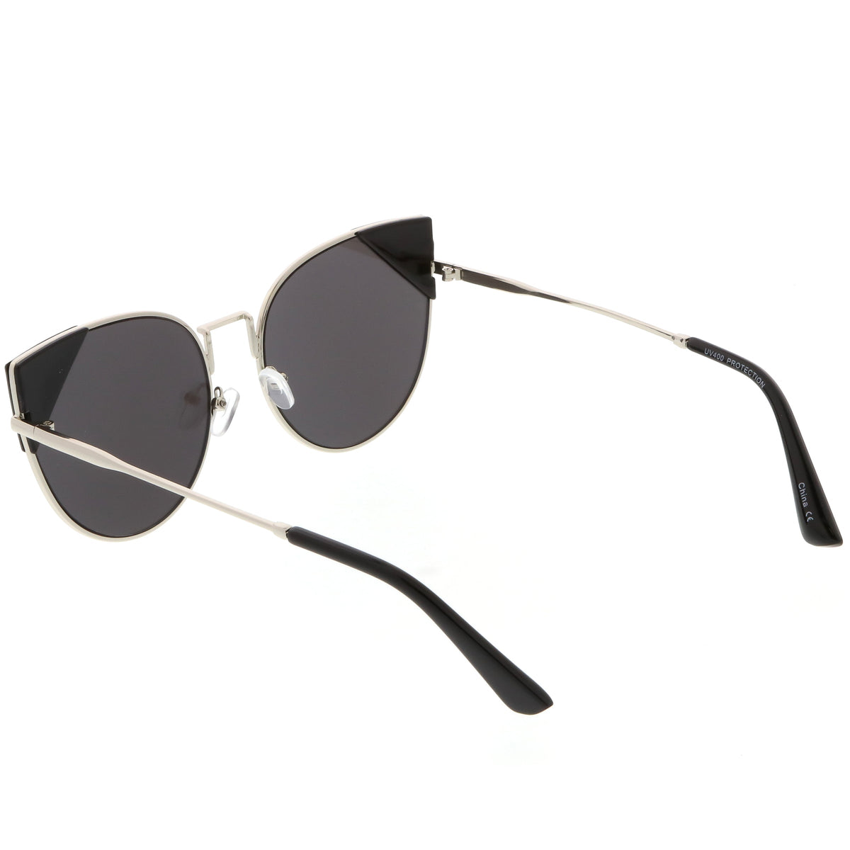 Women's Corner Accented Mirrored Flat Lens Cat Eye Sunglasses C342