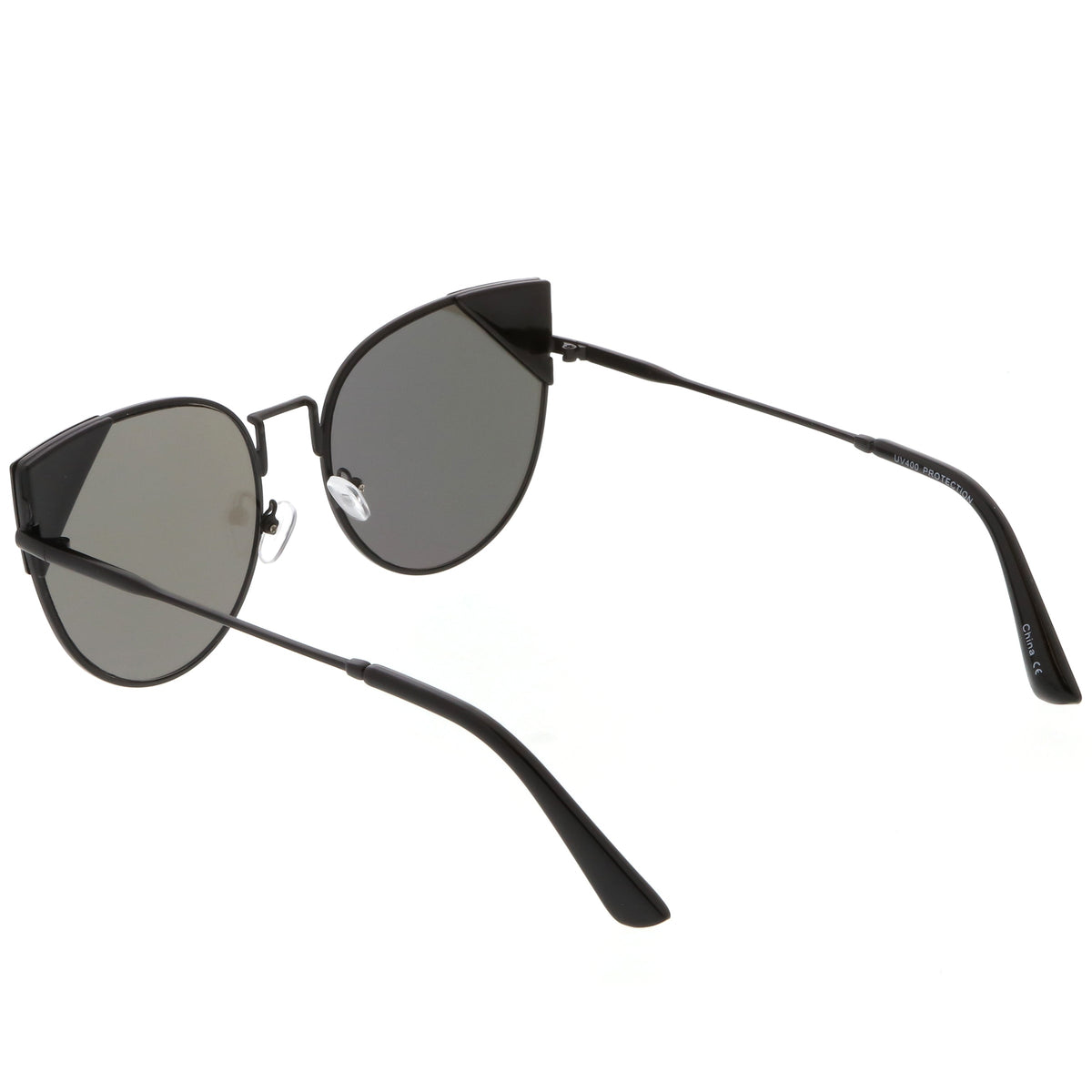 Women's Corner Accented Mirrored Flat Lens Cat Eye Sunglasses C342