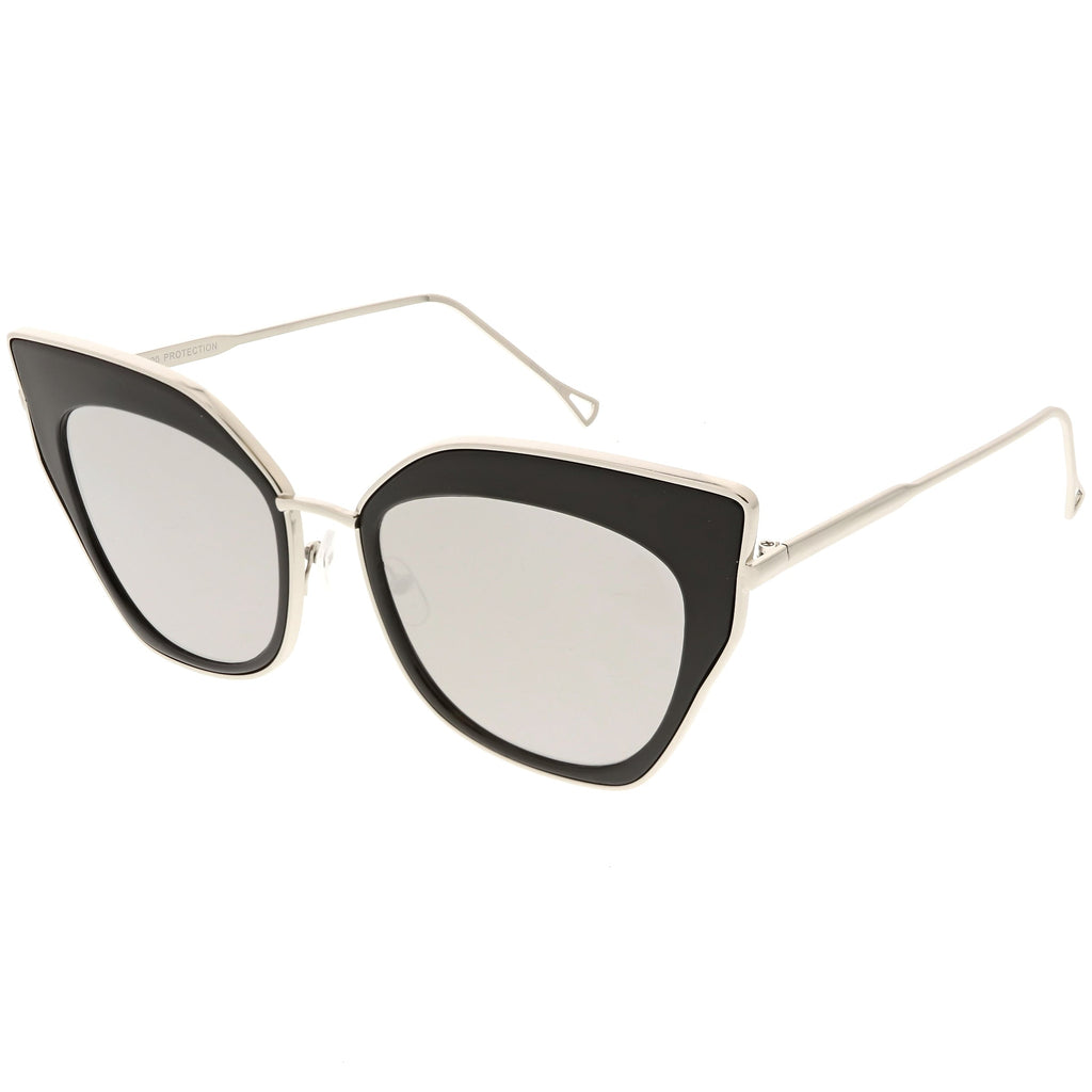 Women's Oversize Mirrored Flat Lens Cat Eye Sunglasses C348
