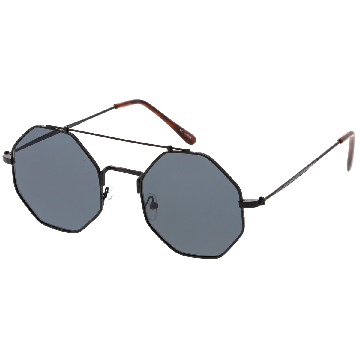 Retro Geometric Octagon Dapper Flat Lens Sunglasses C352