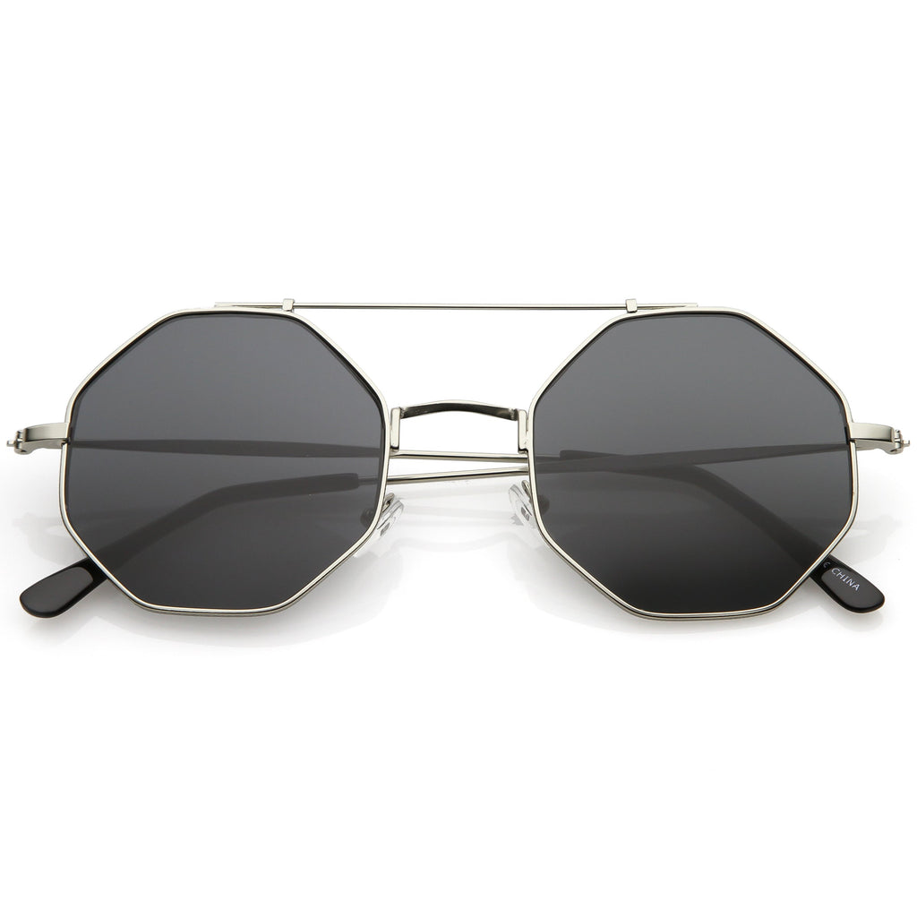 Retro Geometric Octagon Dapper Flat Lens Sunglasses C352
