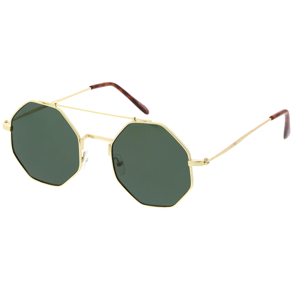 Retro Geometric Octagon Dapper Flat Lens Sunglasses C352