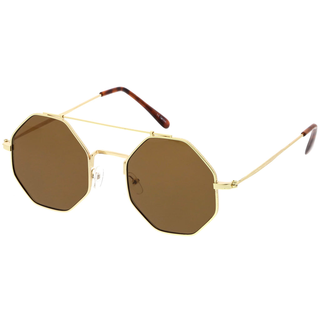 Retro Geometric Octagon Dapper Flat Lens Sunglasses C352