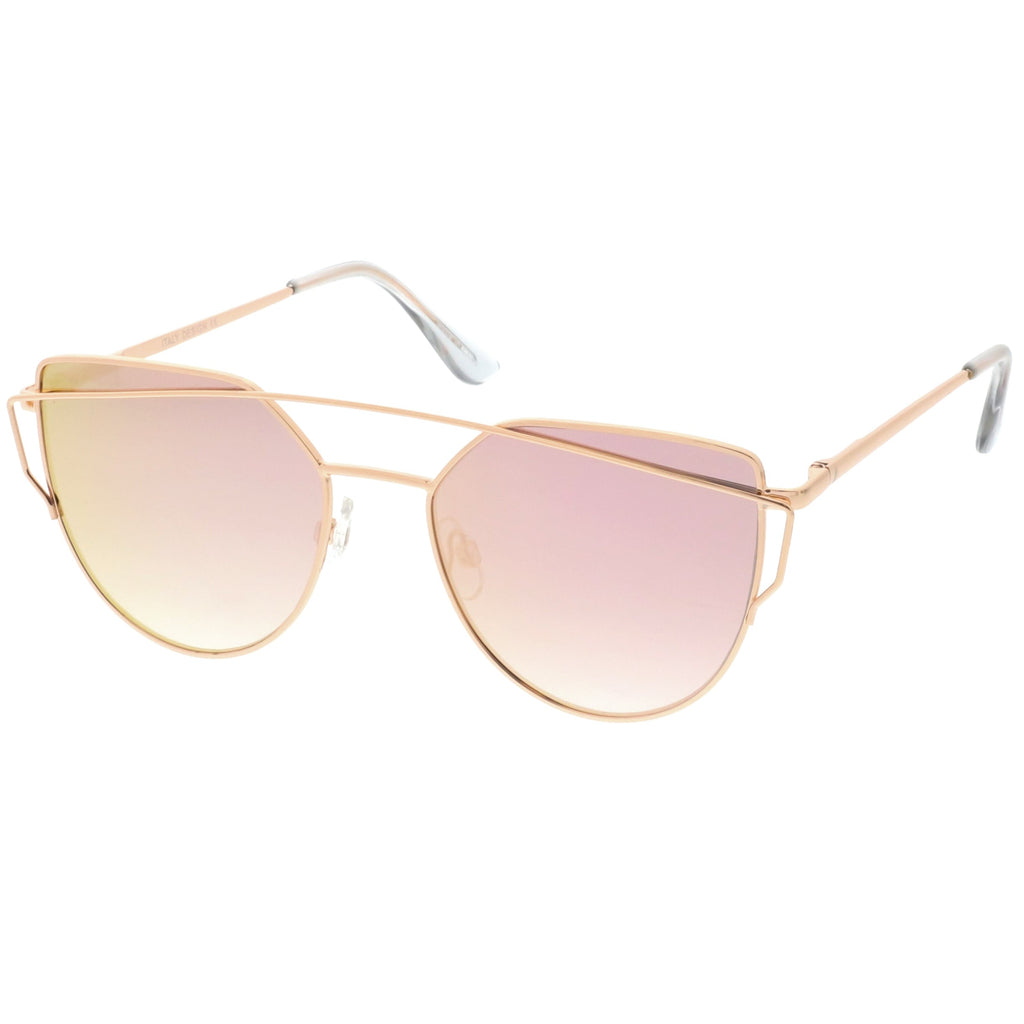 Premium Oversize Laser Cut Cat Eye Mirrored Flat Lens Sunglasses C358