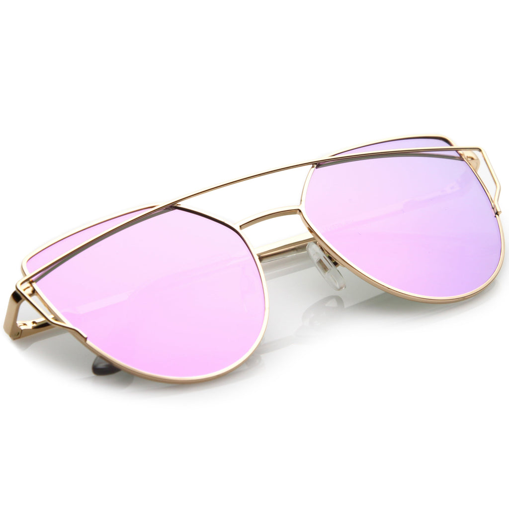 Premium Oversize Laser Cut Cat Eye Mirrored Flat Lens Sunglasses C358