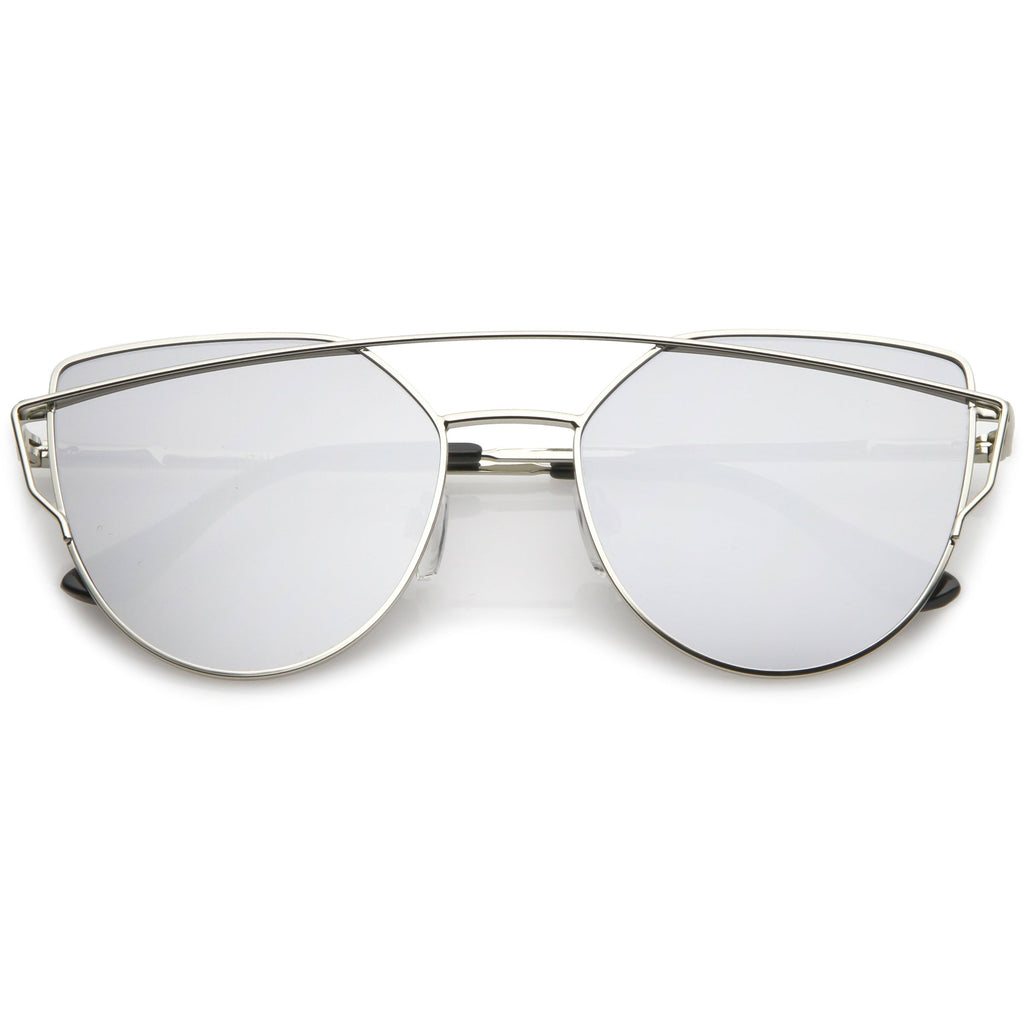 Premium Oversize Laser Cut Cat Eye Mirrored Flat Lens Sunglasses C358