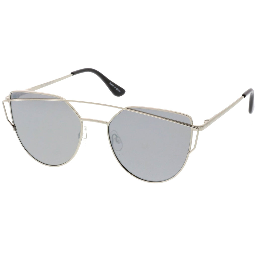Premium Oversize Laser Cut Cat Eye Mirrored Flat Lens Sunglasses C358