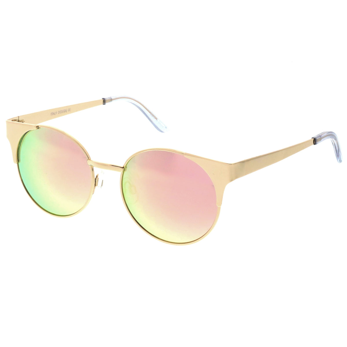 Premium Round Cat Eye  Half Frame Mirrored Flat Lens Sunglasses C359