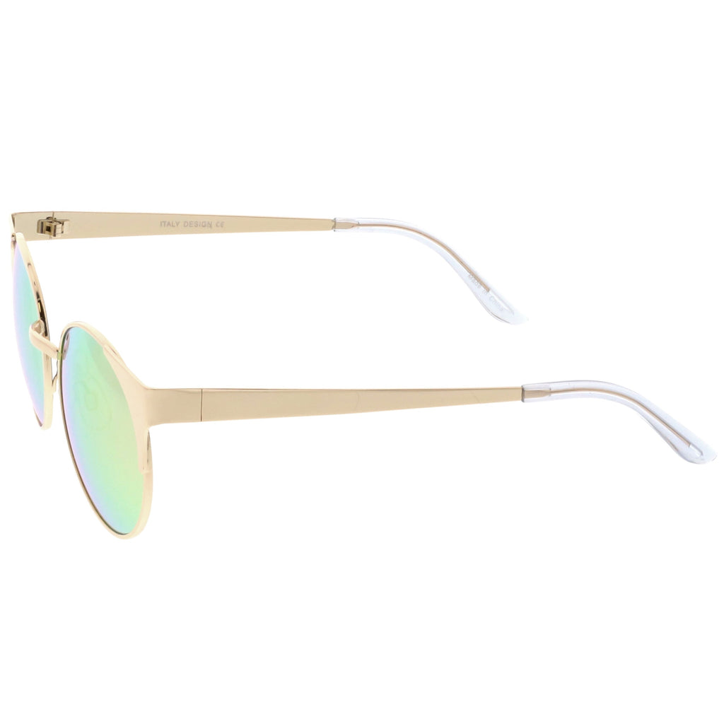 Premium Round Cat Eye  Half Frame Mirrored Flat Lens Sunglasses C359