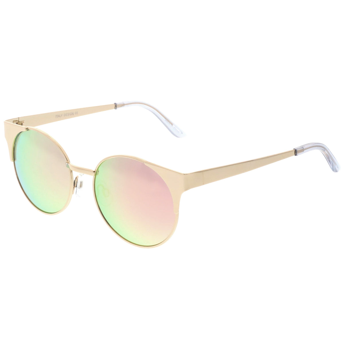 Premium Round Cat Eye  Half Frame Mirrored Flat Lens Sunglasses C359