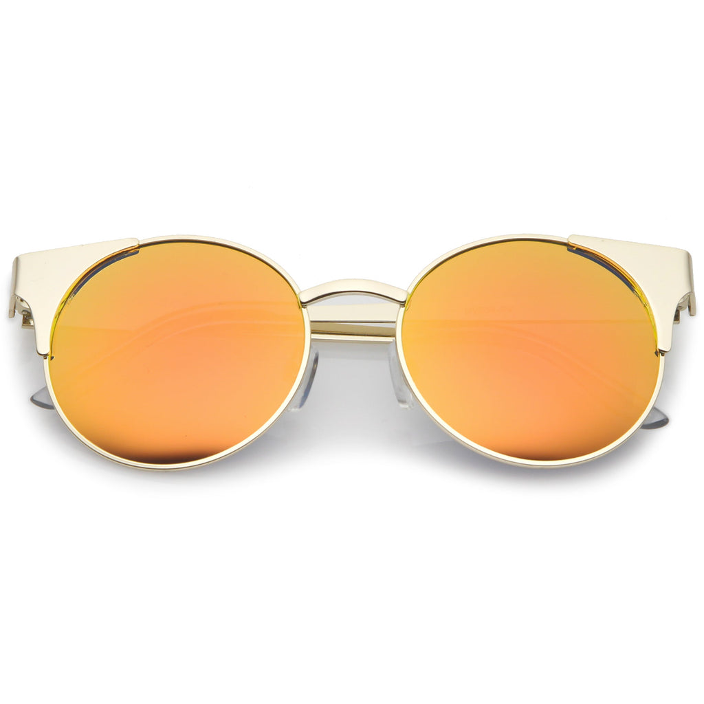 Premium Round Cat Eye  Half Frame Mirrored Flat Lens Sunglasses C359