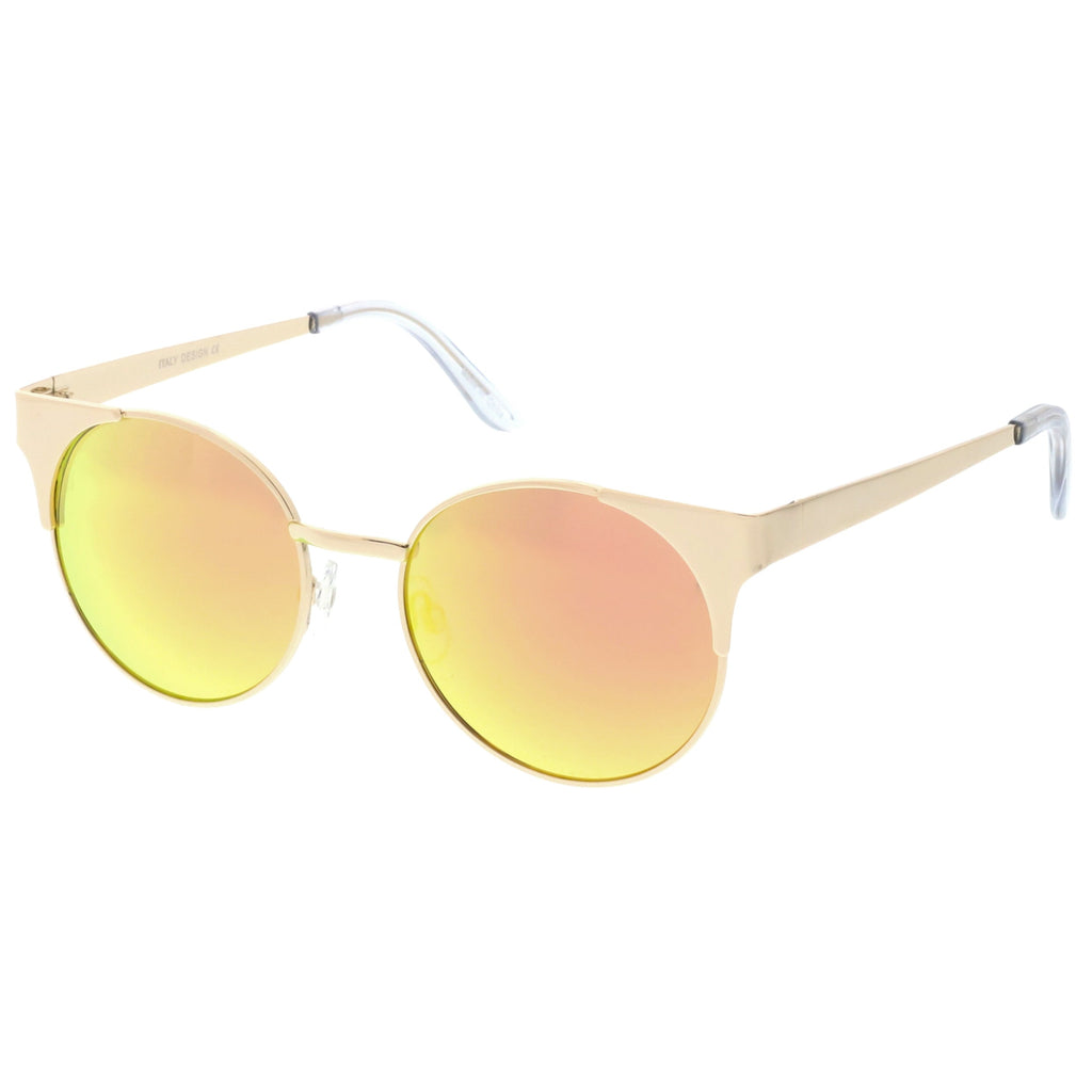 Premium Round Cat Eye  Half Frame Mirrored Flat Lens Sunglasses C359