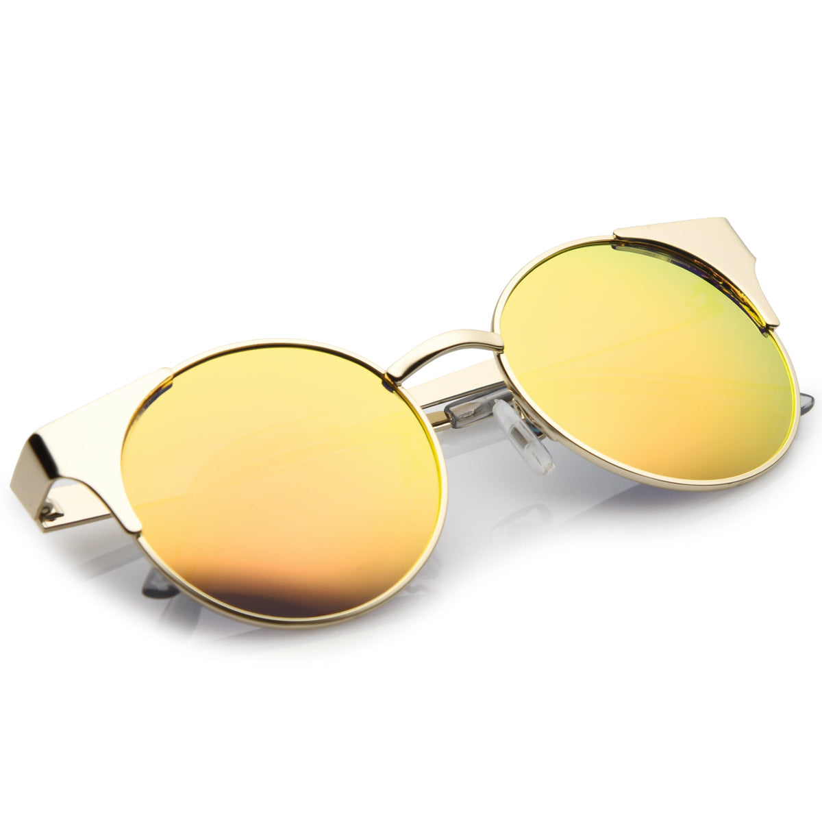 Premium Round Cat Eye  Half Frame Mirrored Flat Lens Sunglasses C359
