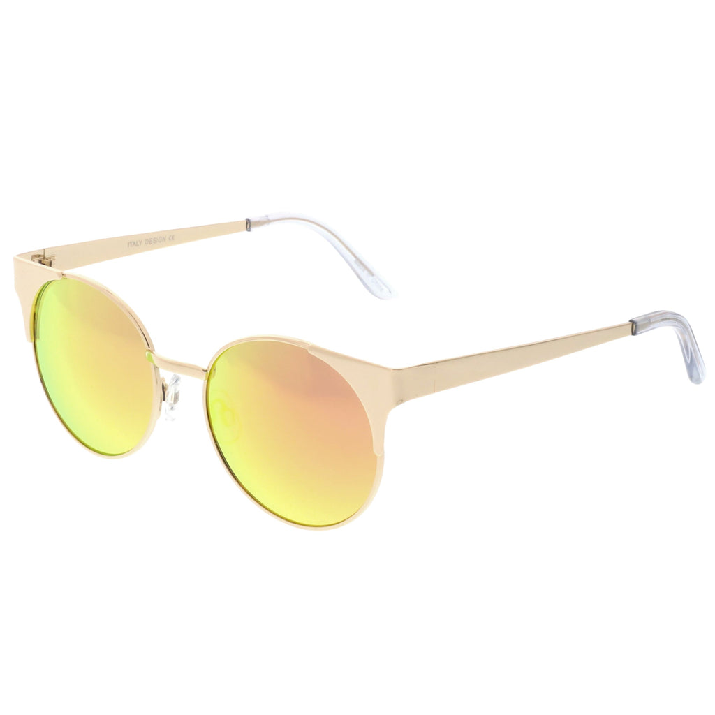 Premium Round Cat Eye  Half Frame Mirrored Flat Lens Sunglasses C359