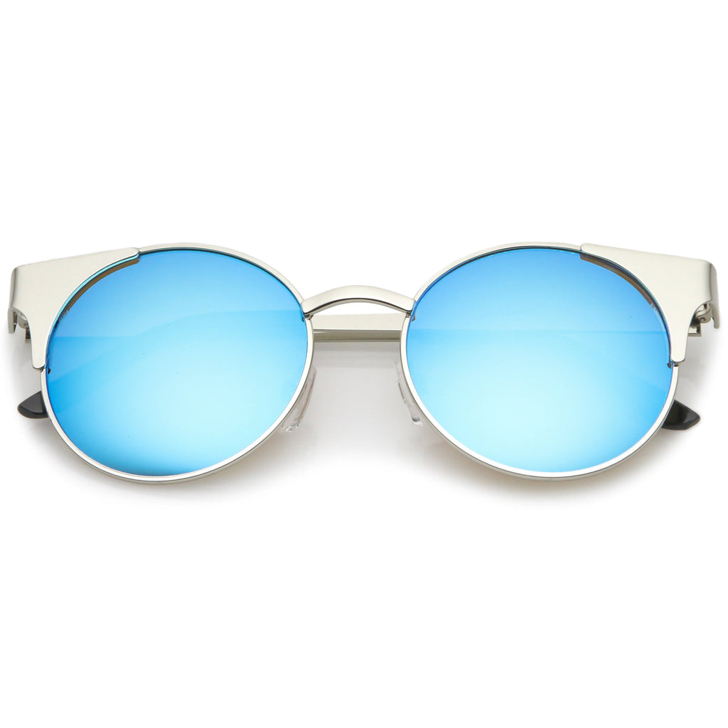 Premium Round Cat Eye  Half Frame Mirrored Flat Lens Sunglasses C359