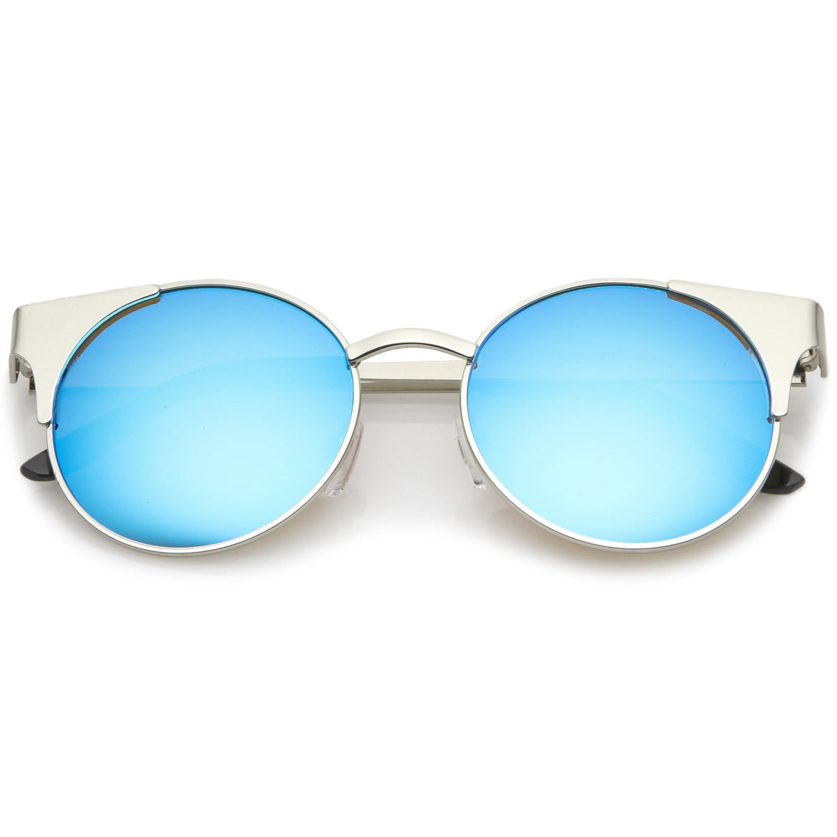Premium Round Cat Eye  Half Frame Mirrored Flat Lens Sunglasses C359
