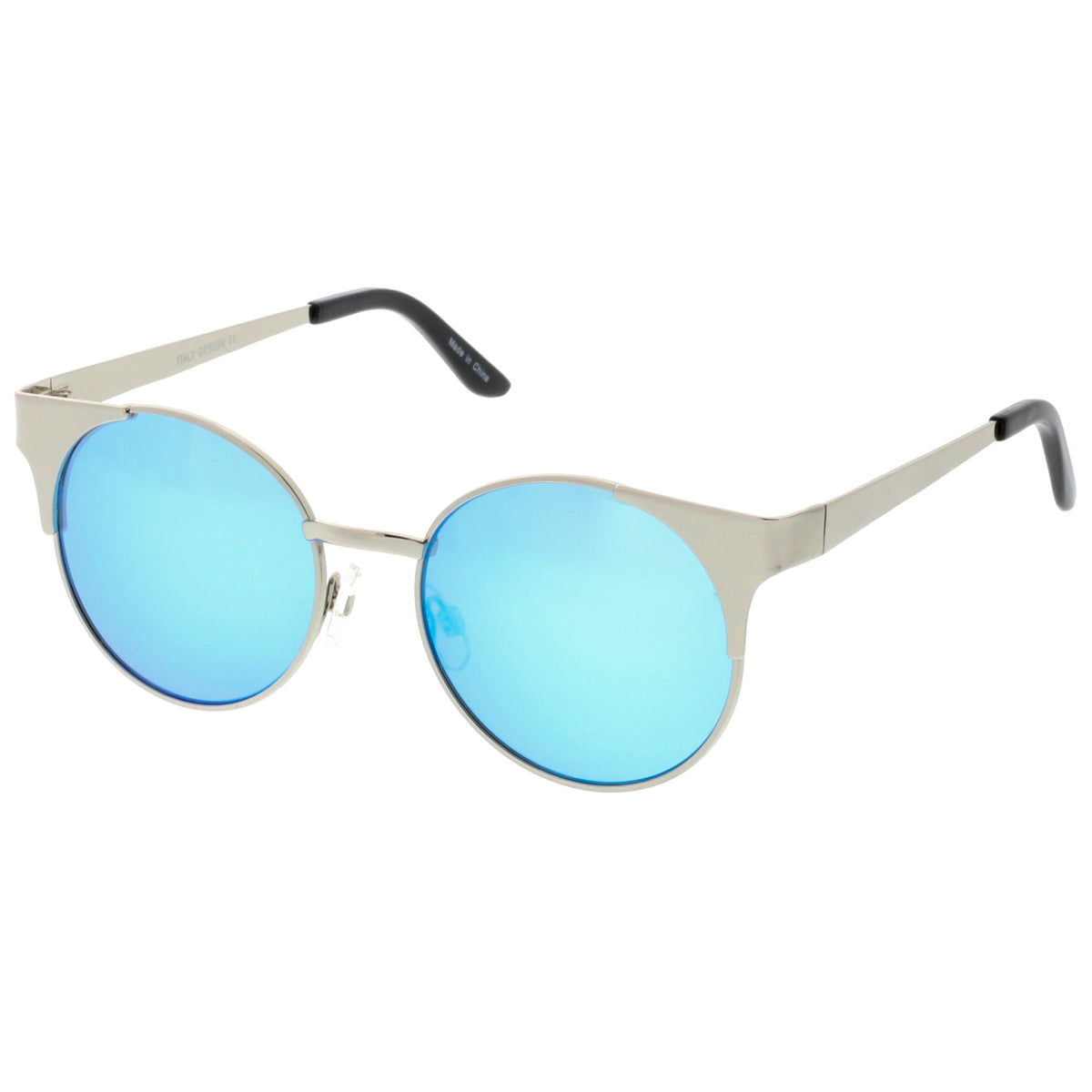 Premium Round Cat Eye  Half Frame Mirrored Flat Lens Sunglasses C359