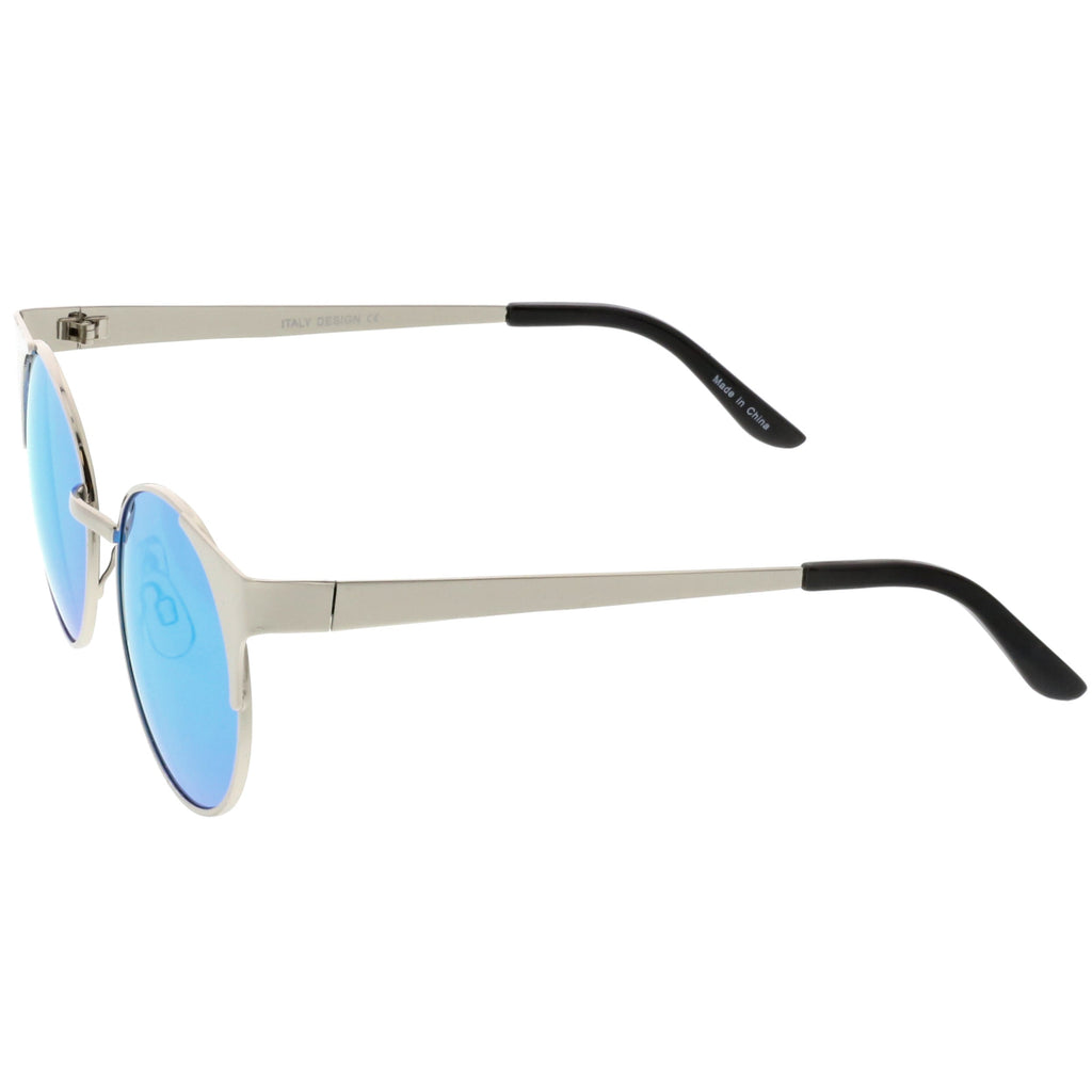 Premium Round Cat Eye  Half Frame Mirrored Flat Lens Sunglasses C359