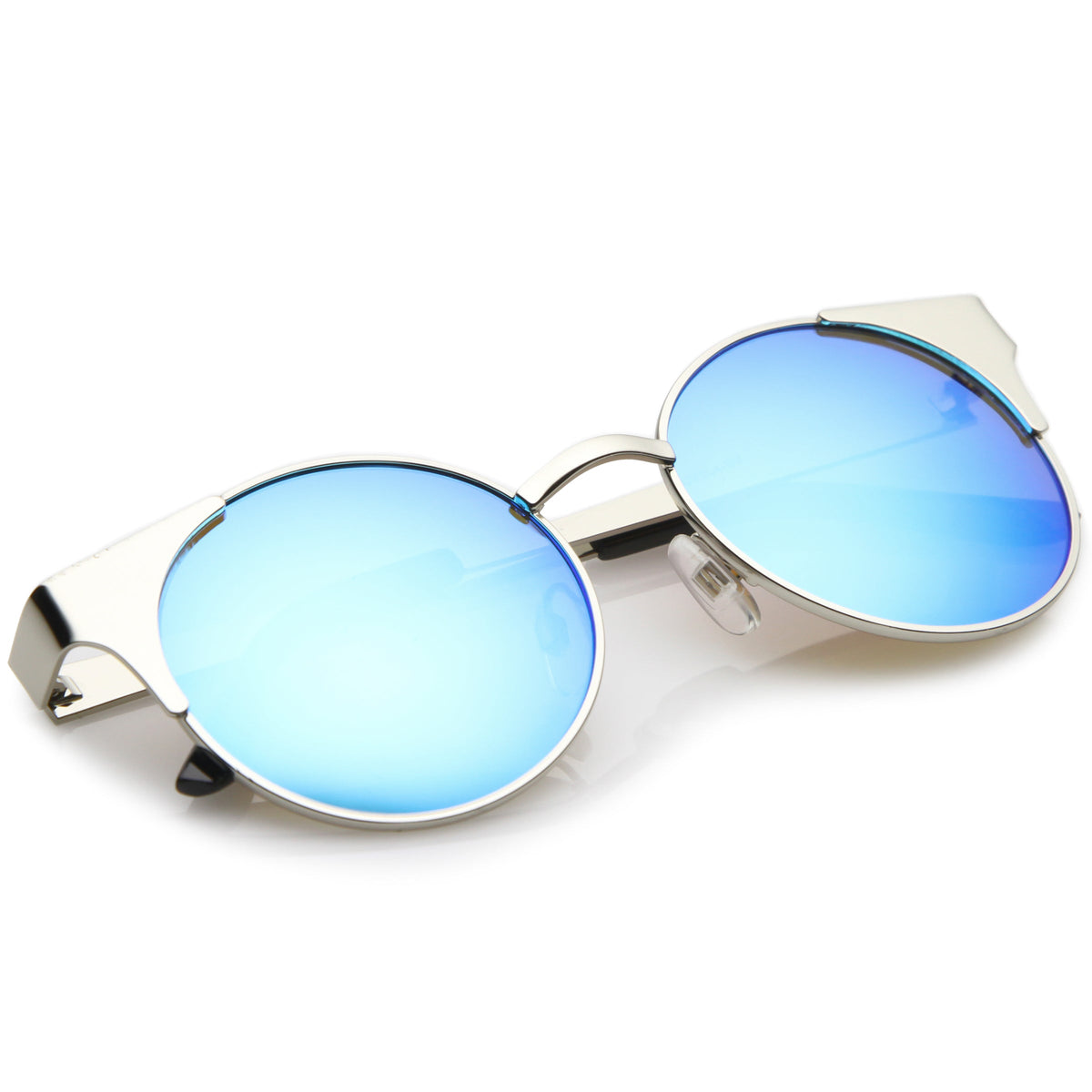 Premium Round Cat Eye  Half Frame Mirrored Flat Lens Sunglasses C359