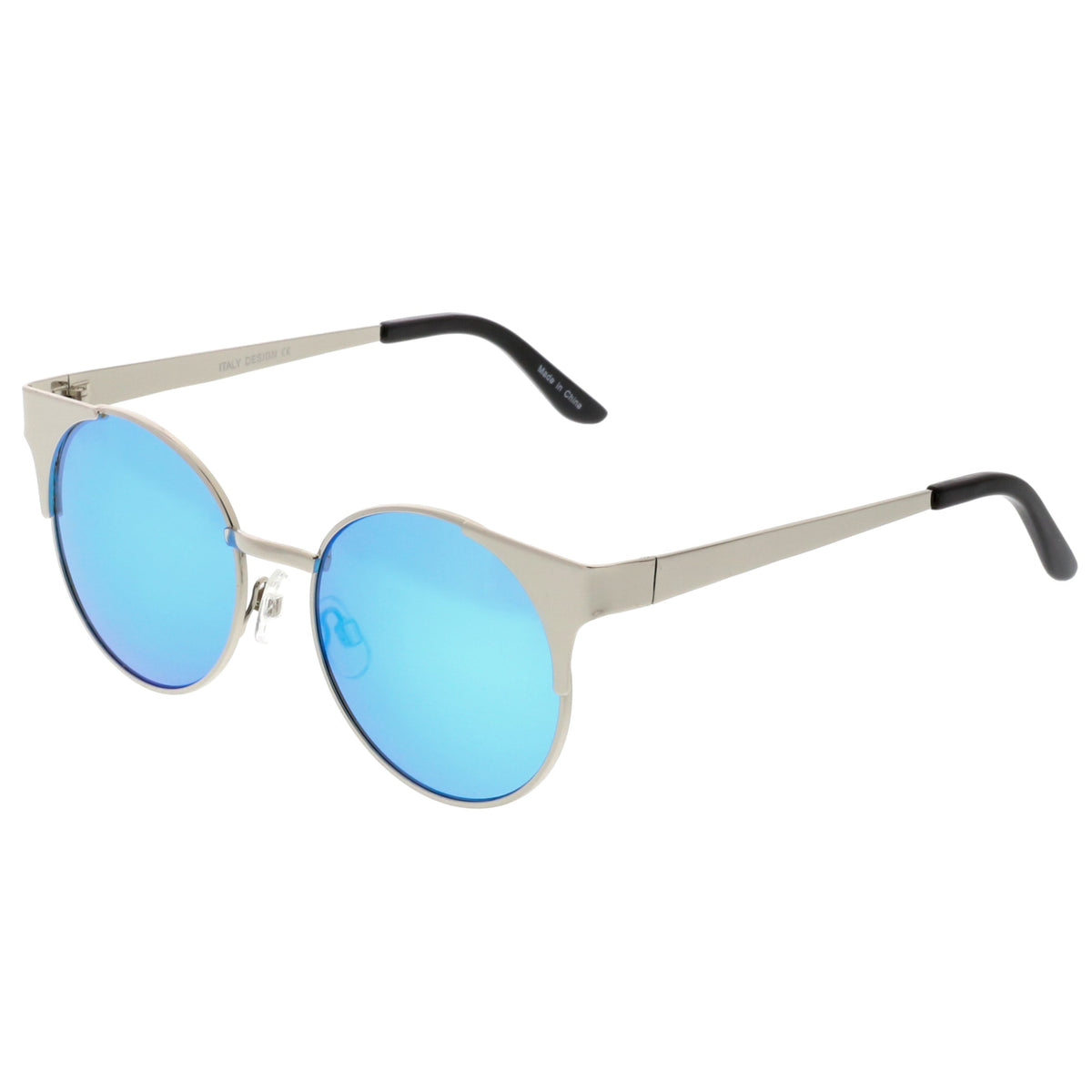 Premium Round Cat Eye  Half Frame Mirrored Flat Lens Sunglasses C359