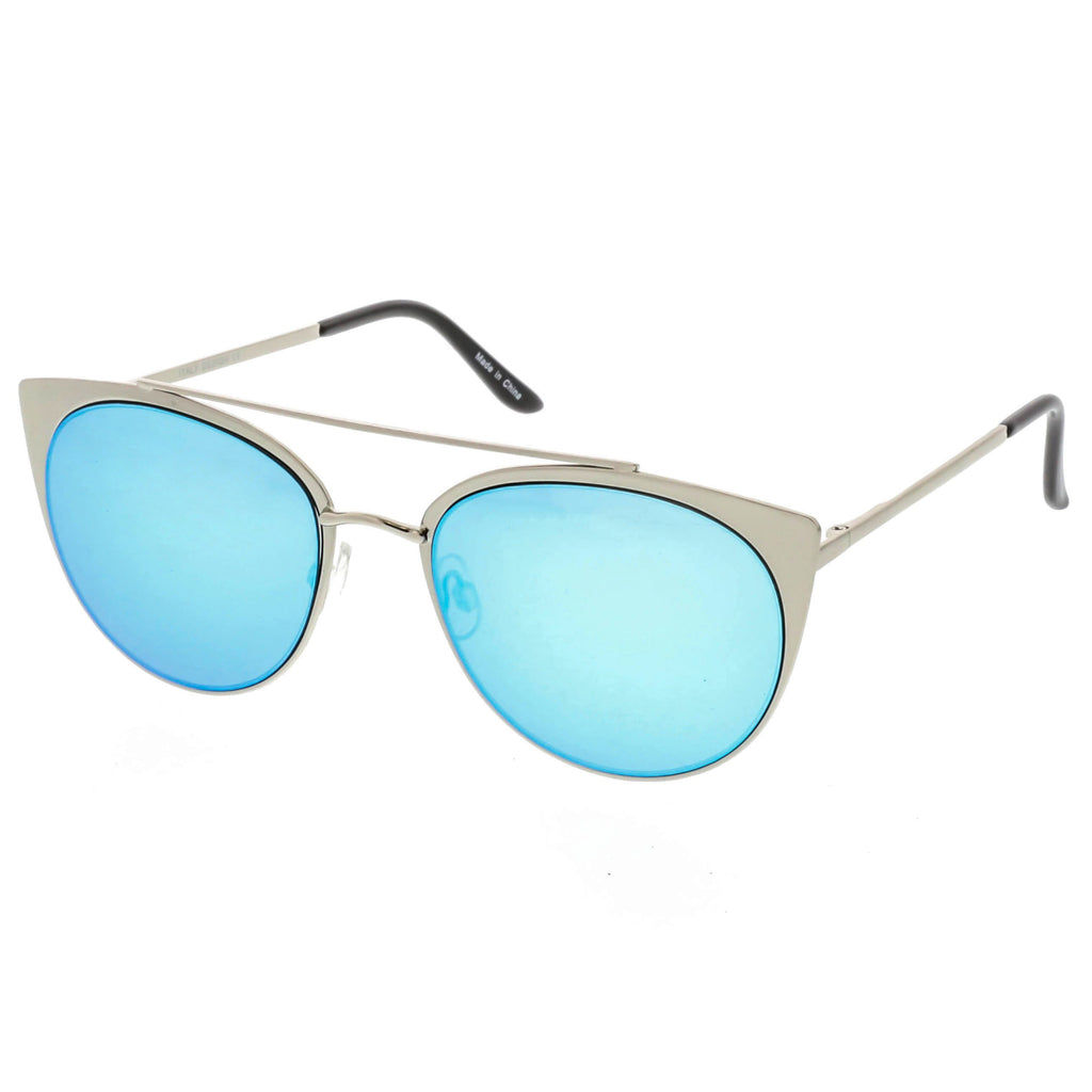 Premium Laser Cut Half Frame Flat Mirrored Lens Sunglasses C364