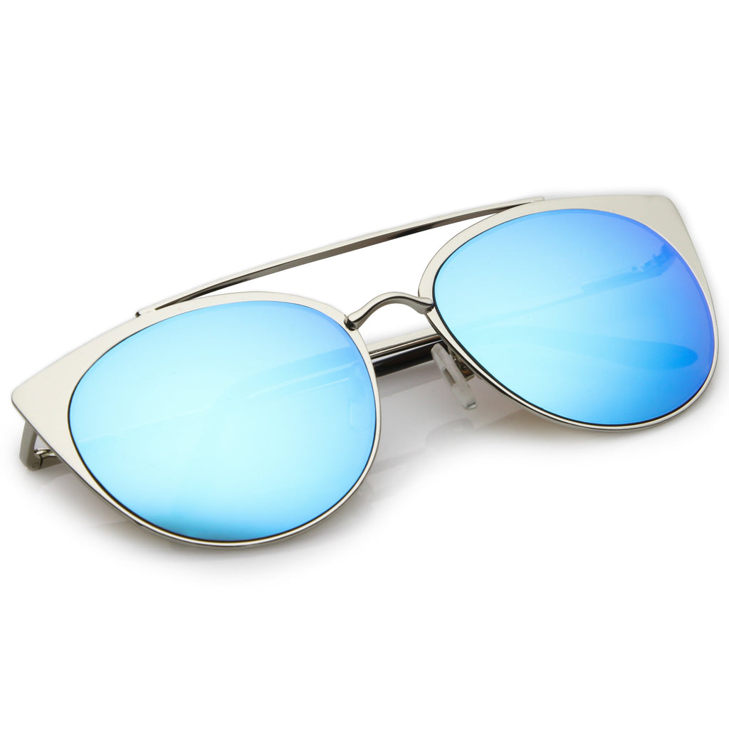 Premium Laser Cut Half Frame Flat Mirrored Lens Sunglasses C364