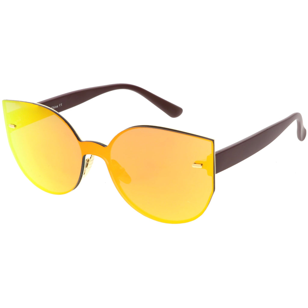 Oversize Rimless Mono Block Mirrored Flat Lens Cat Eye Sunglasses C379