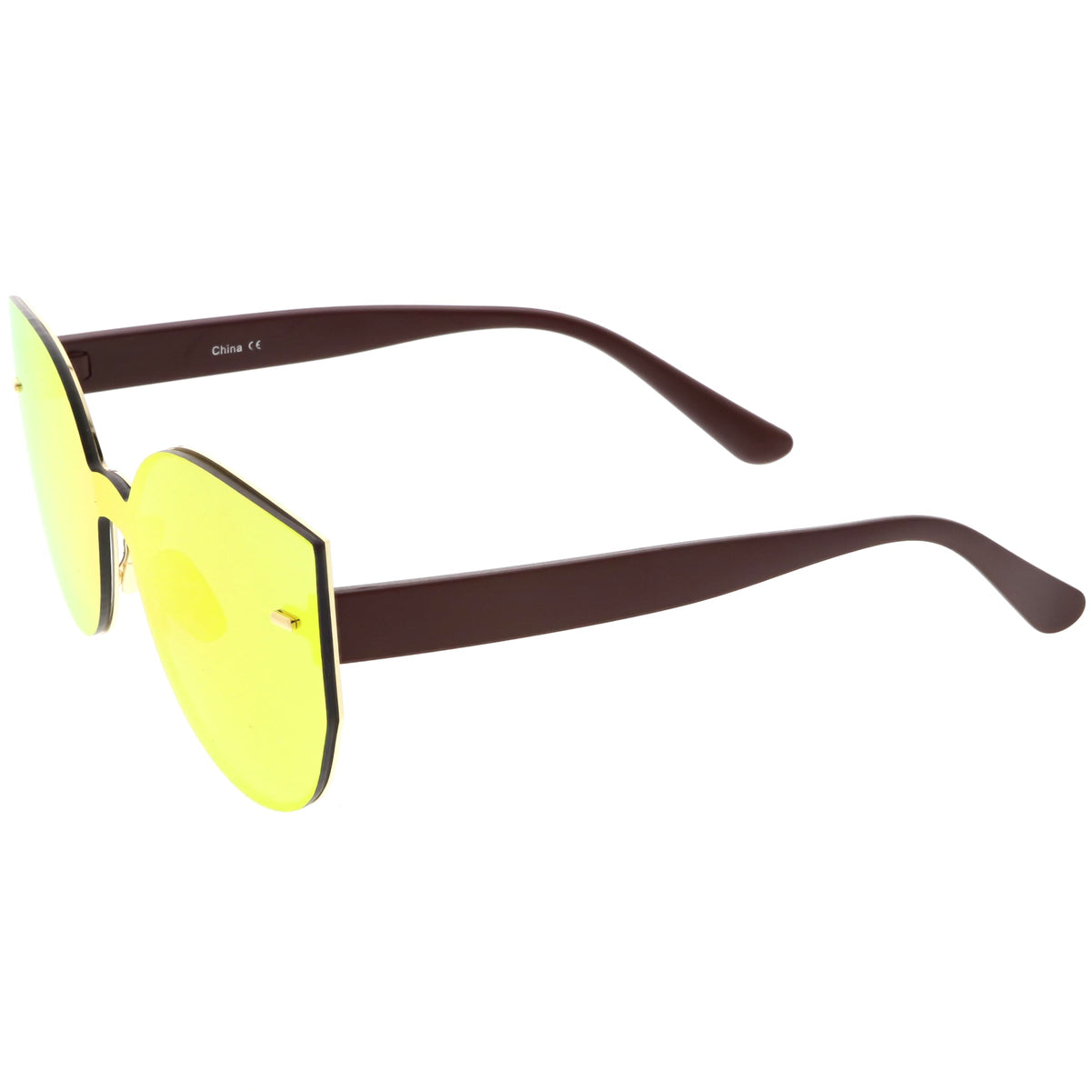 Oversize Rimless Mono Block Mirrored Flat Lens Cat Eye Sunglasses C379