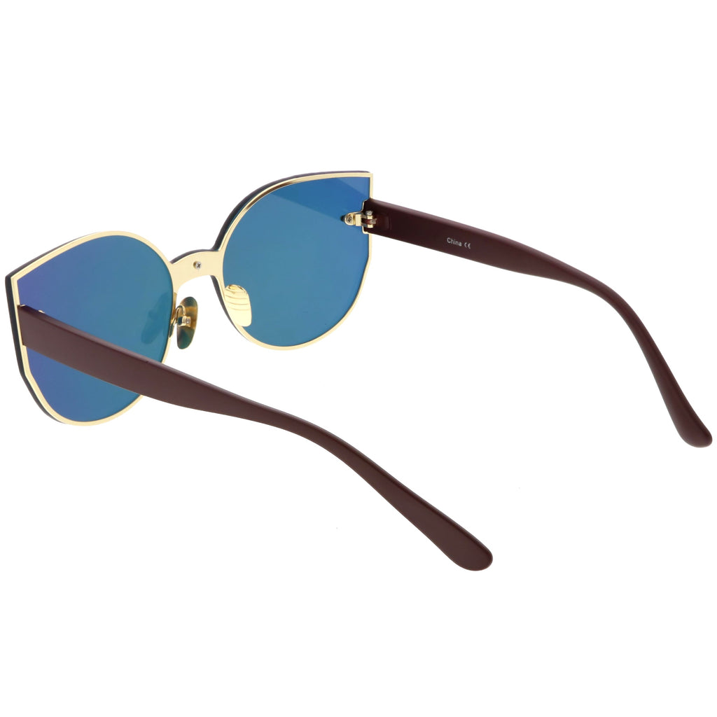 Oversize Rimless Mono Block Mirrored Flat Lens Cat Eye Sunglasses C379