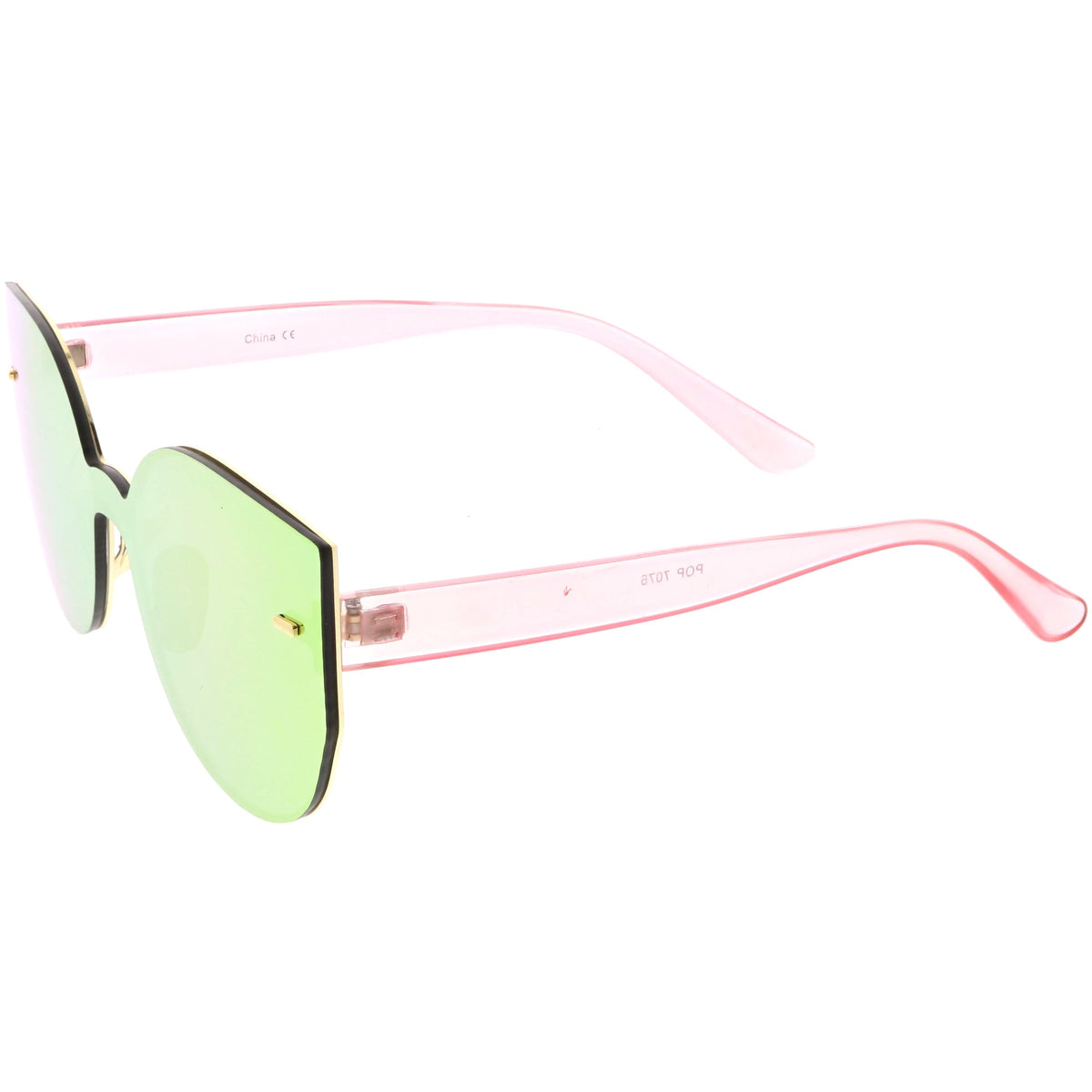 Oversize Rimless Mono Block Mirrored Flat Lens Cat Eye Sunglasses C379