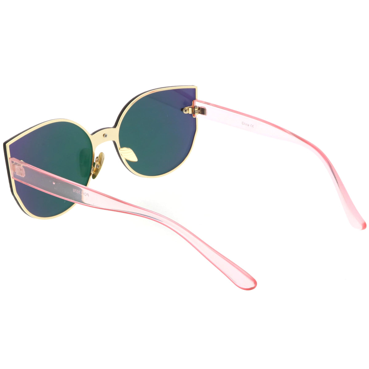Oversize Rimless Mono Block Mirrored Flat Lens Cat Eye Sunglasses C379