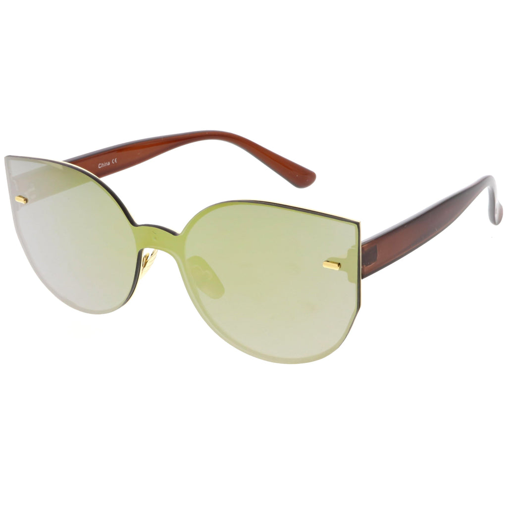 Oversize Rimless Mono Block Mirrored Flat Lens Cat Eye Sunglasses C379