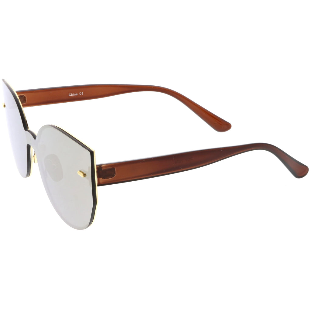 Oversize Rimless Mono Block Mirrored Flat Lens Cat Eye Sunglasses C379