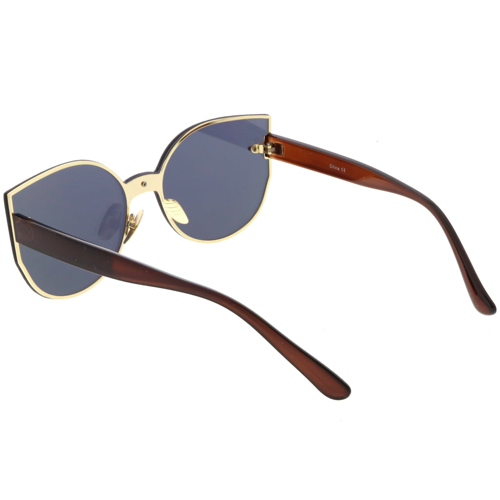 Oversize Rimless Mono Block Mirrored Flat Lens Cat Eye Sunglasses C379