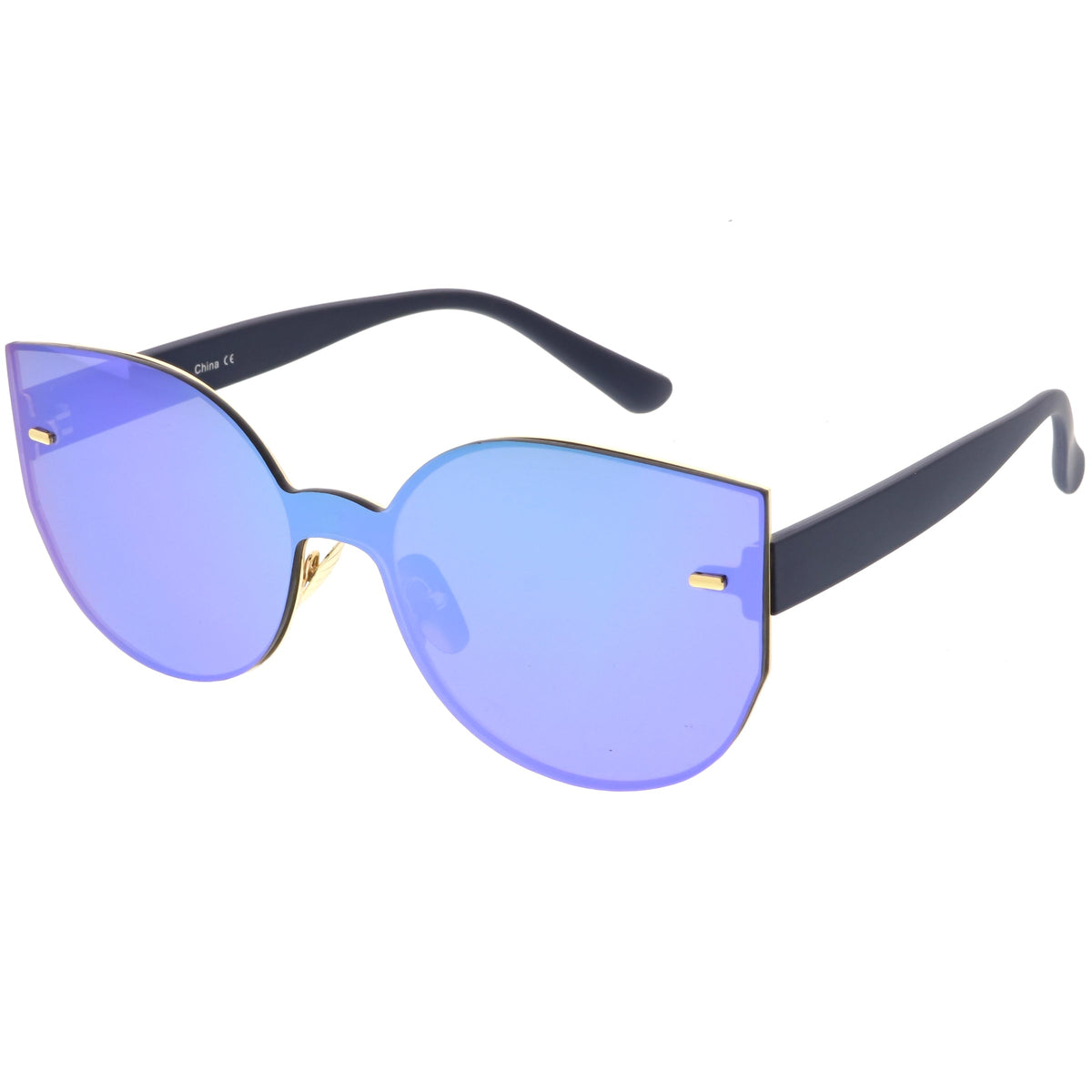 Oversize Rimless Mono Block Mirrored Flat Lens Cat Eye Sunglasses C379