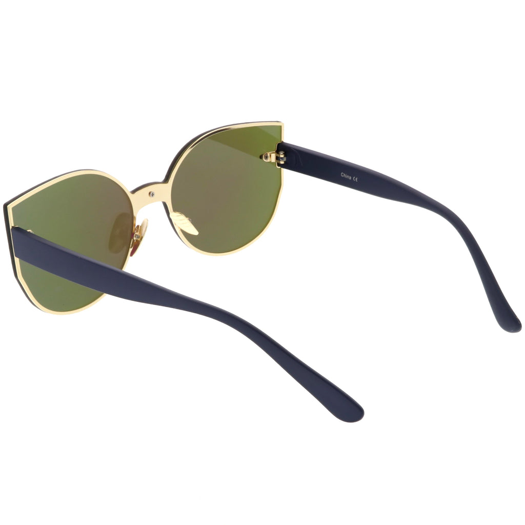 Oversize Rimless Mono Block Mirrored Flat Lens Cat Eye Sunglasses C379