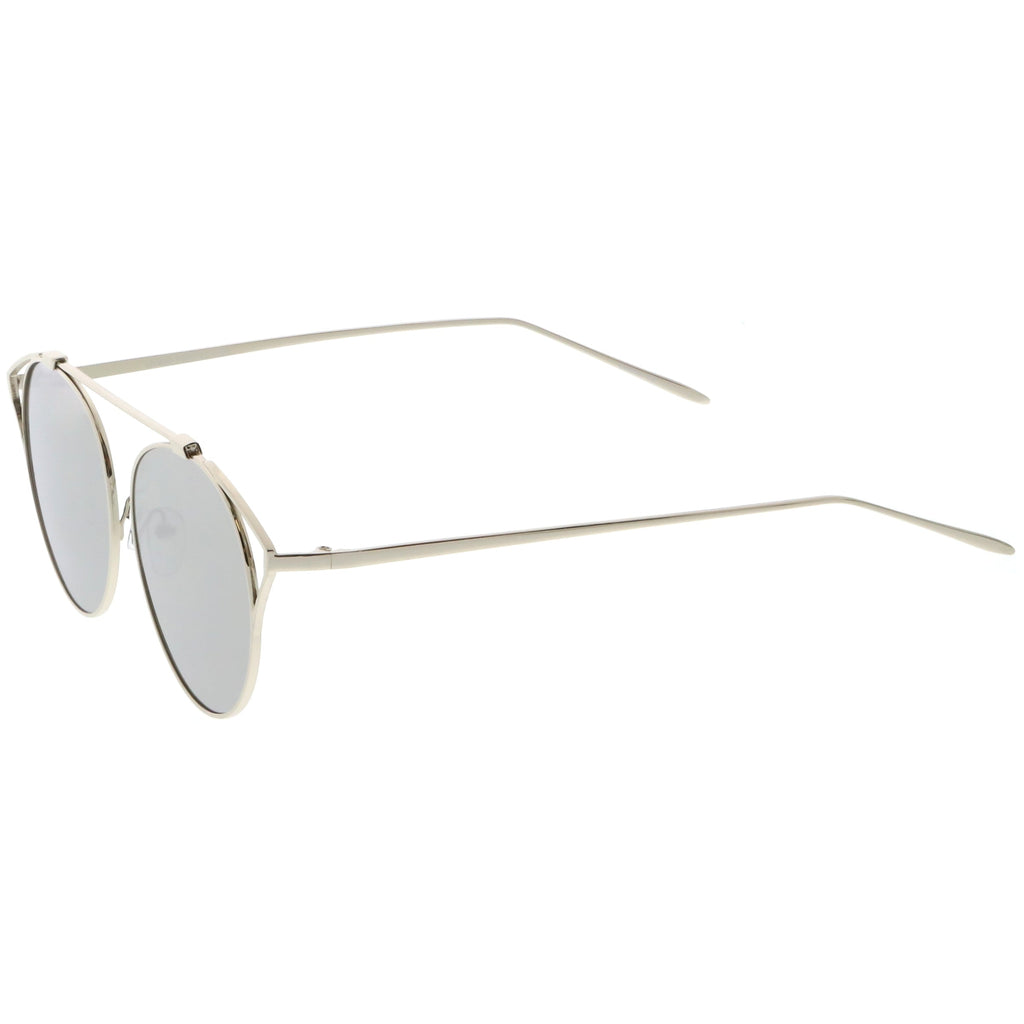 Retro Modern Round Wired Flat Lens Aviator Sunglasses C395