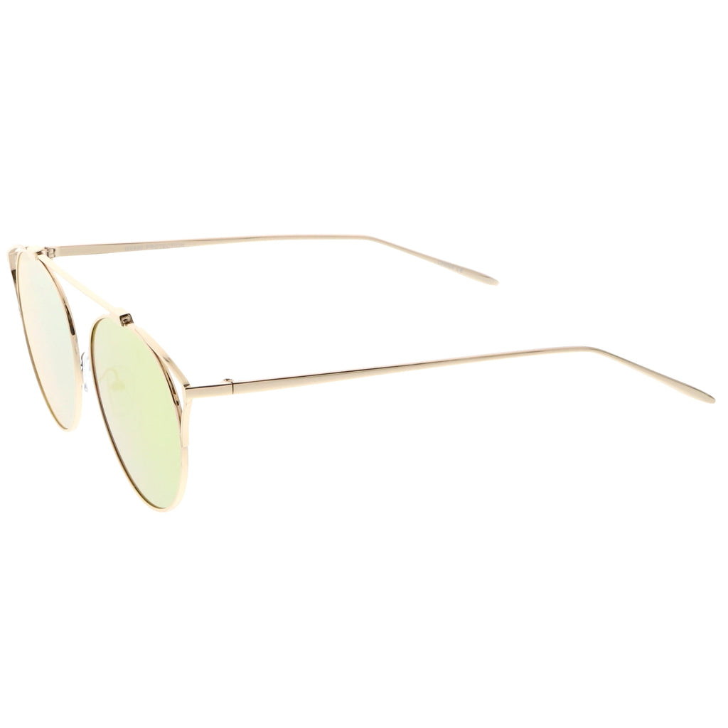 Retro Modern Round Wired Flat Lens Aviator Sunglasses C395