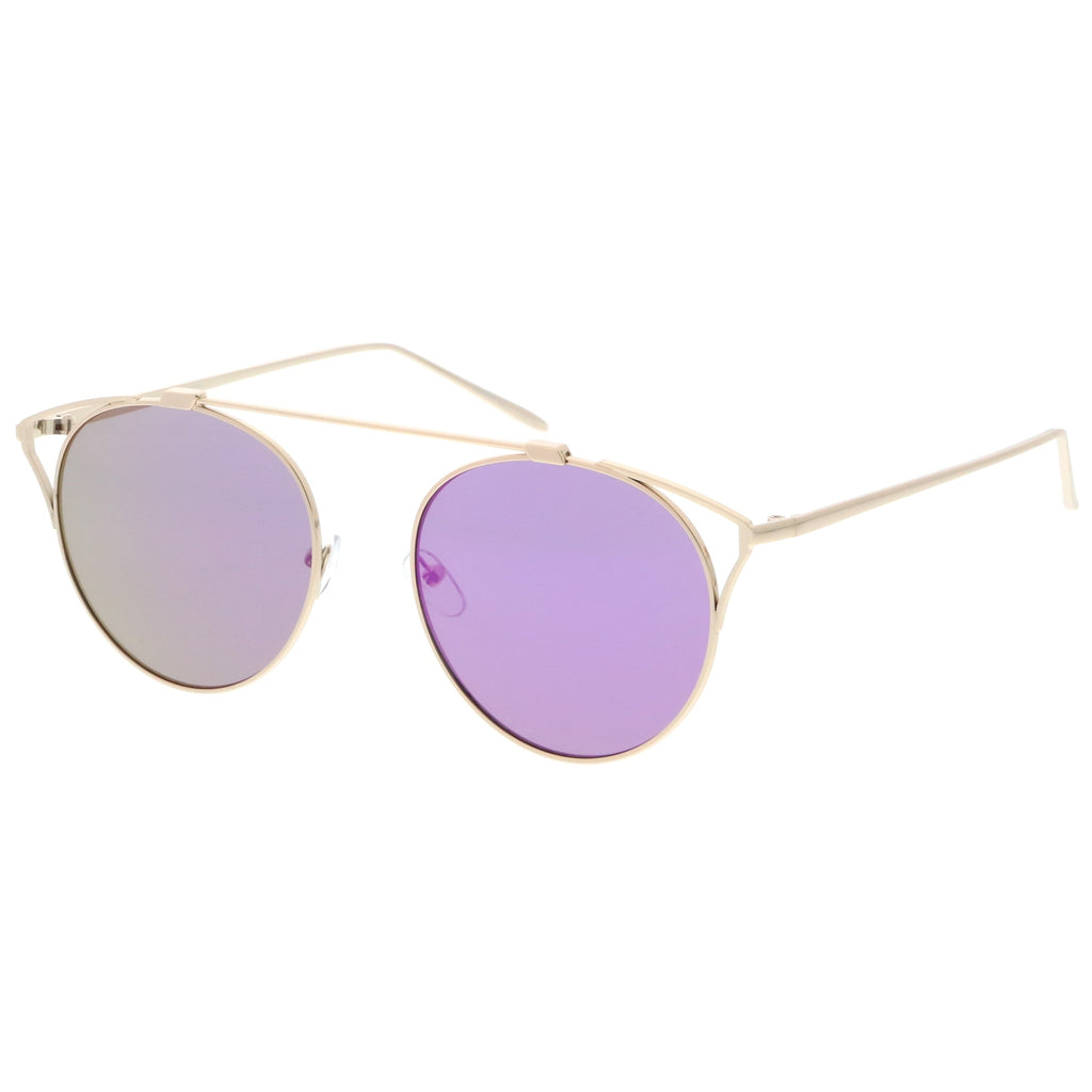 Retro Modern Round Wired Flat Lens Aviator Sunglasses C395
