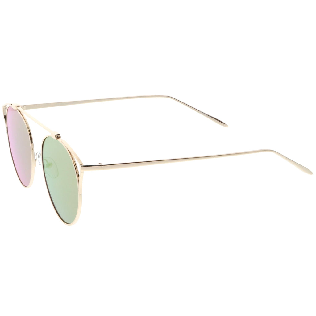 Retro Modern Round Wired Flat Lens Aviator Sunglasses C395