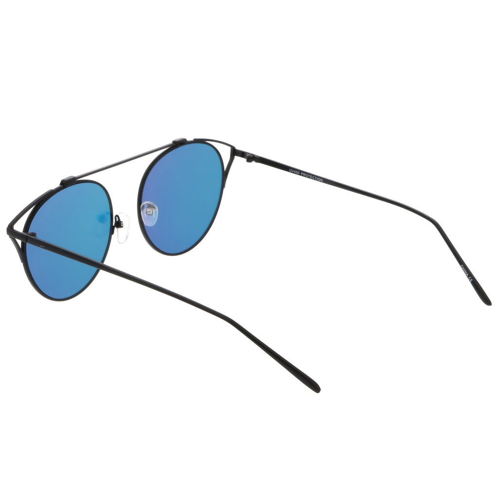 Retro Modern Round Wired Flat Lens Aviator Sunglasses C395
