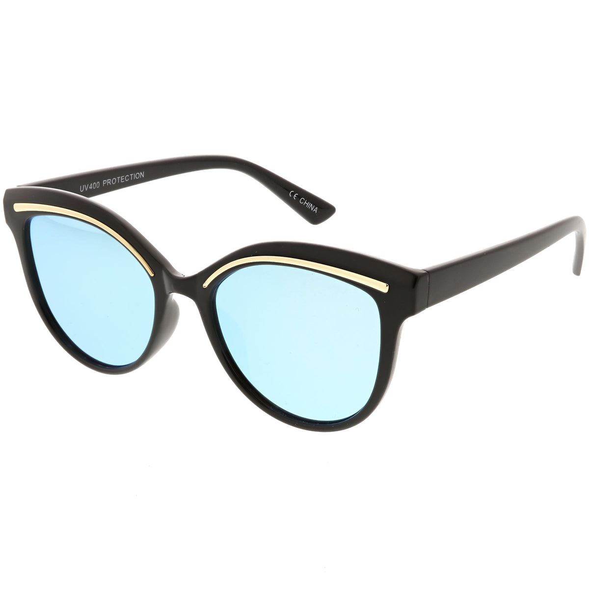 Retro Modern Brow Mirrored Flat Lens Cat Eye Sunglasses C420