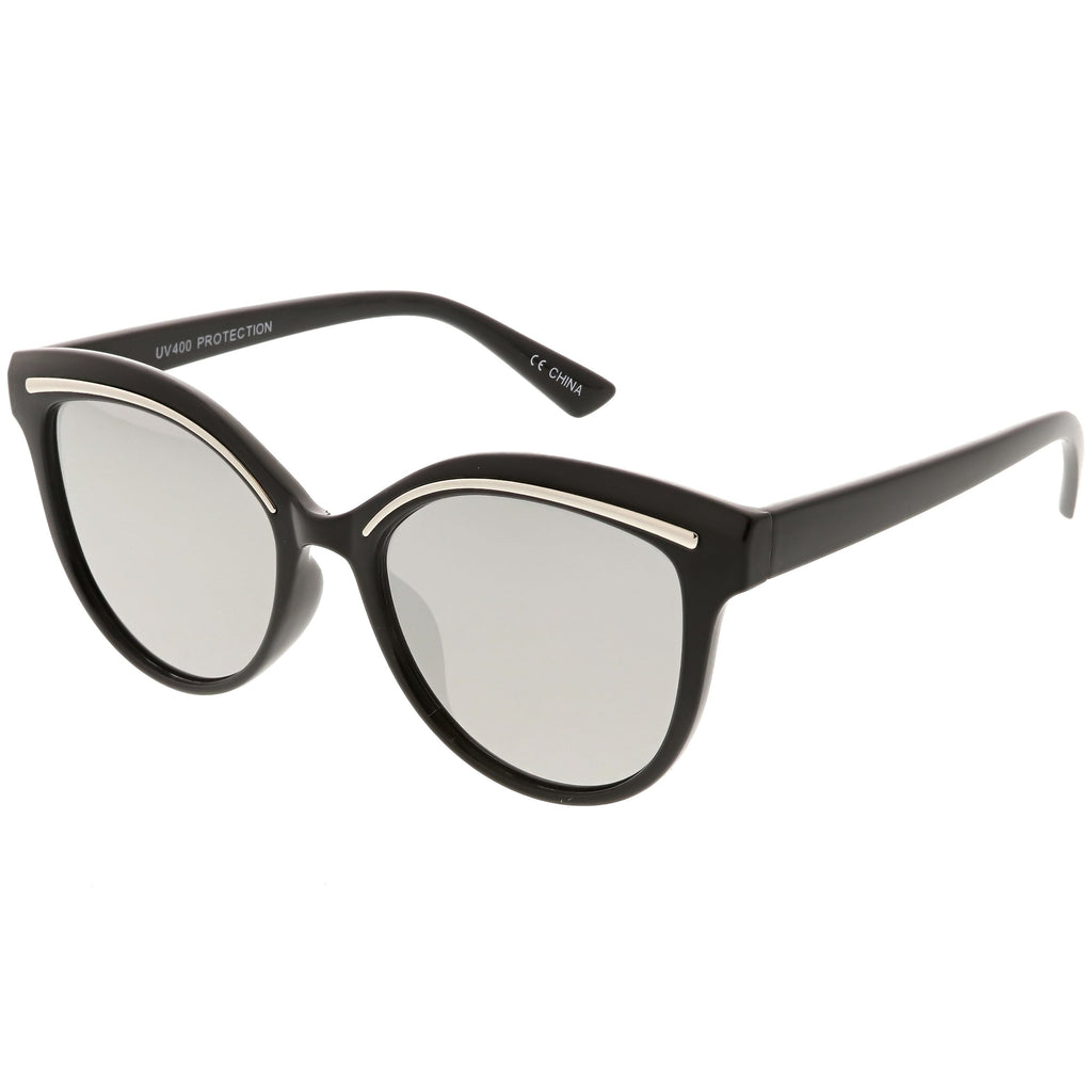 Retro Modern Brow Mirrored Flat Lens Cat Eye Sunglasses C420