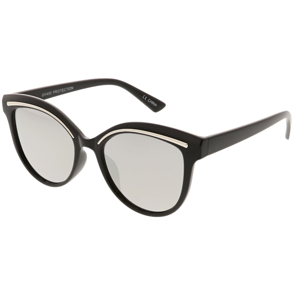 Retro Modern Brow Mirrored Flat Lens Cat Eye Sunglasses C420